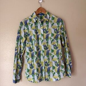 J. McLaughlin Green and Blue Abstract Button Down